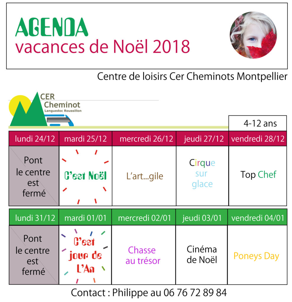 Agenda vacances de Noël - CER Cheminots Montpellier