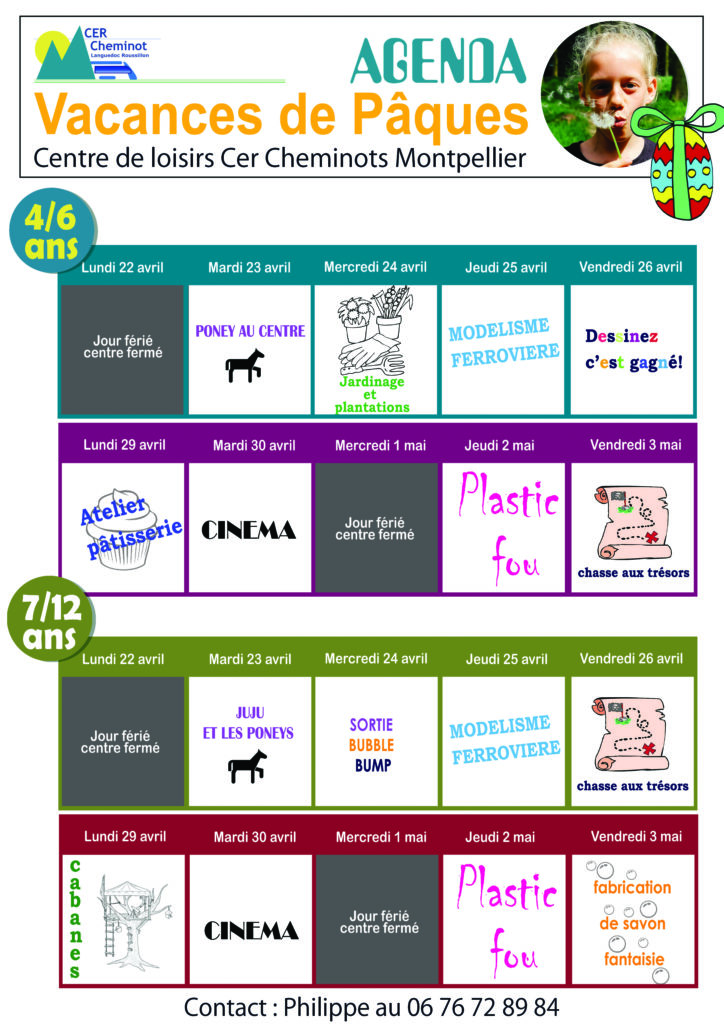 CER Cheminot  - Centre de loisirs - agenda vacances de Pâques
