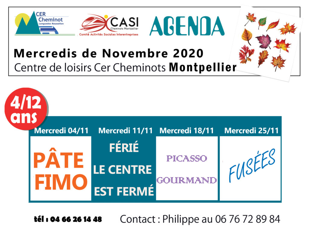 Cer Casi cheminot Montpellier : Agenda des mercredis de novembre 2020